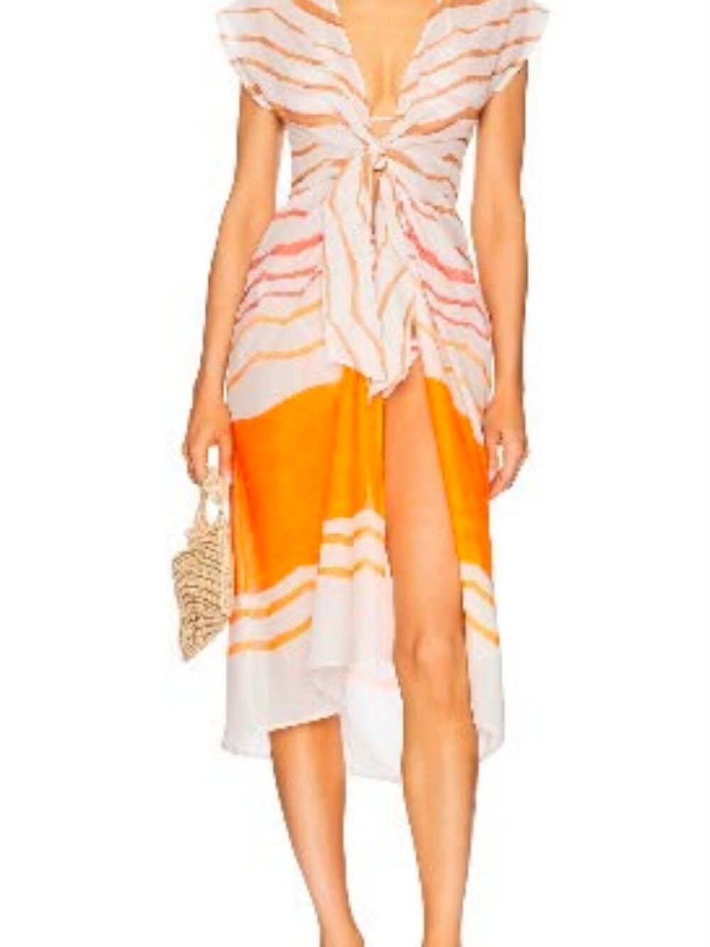 ViX Paula Hermanny Sasha Long Cover-Up Sandstone XL Tie Front Maxi Beach Dress - Picture 3 of 4